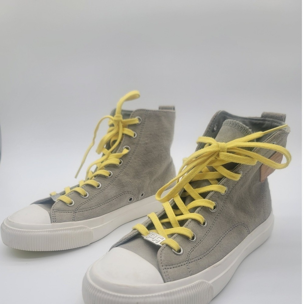 P.F. Flyers All-American Hi Gray Suede Sneakers Women's 7 Yellow Laces New - Picture 3 of 10